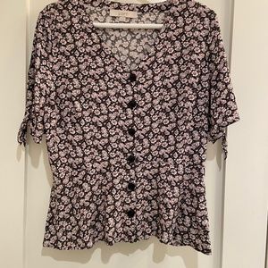 Loft Floral Button Front Top, Size 4